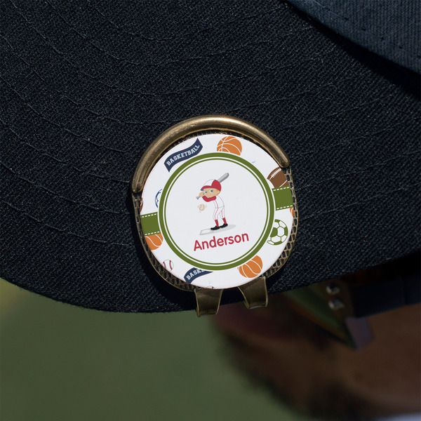 Sports Golf Ball Marker Hat Clip - Gold - On Hat