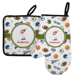 Sports Left Oven Mitt & Pot Holder Set w/ Name or Text