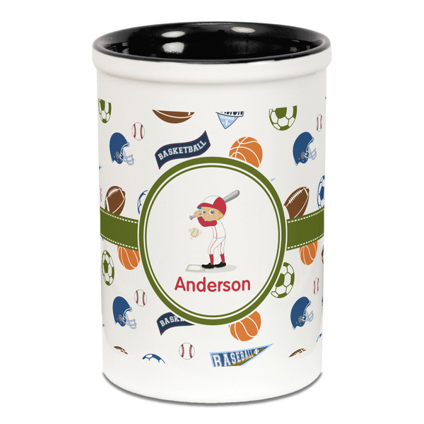 Custom Sports Ceramic Pencil Holders - Black