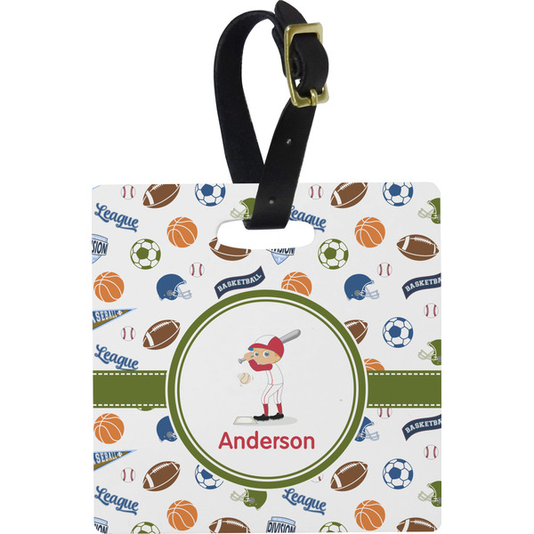 Custom Sports Plastic Luggage Tag - Square w/ Name or Text