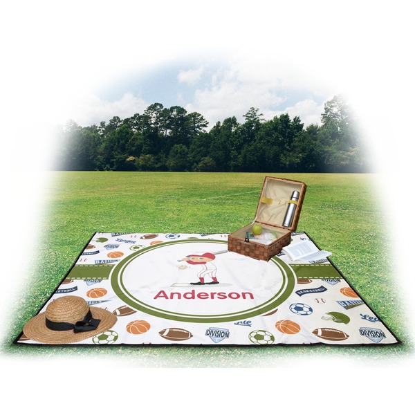 Sports Picnic Blanket - with Basket Hat and Book - in Use