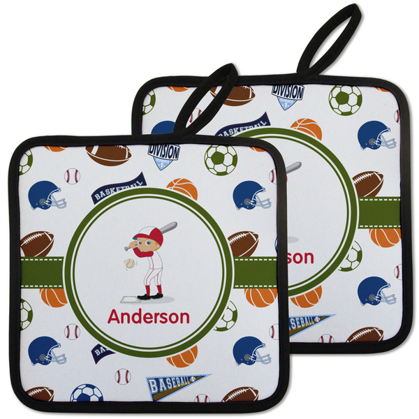 Custom Sports Pot Holders - Set of 2 w/ Name or Text