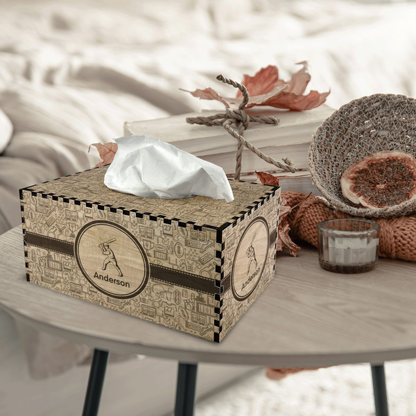 Sports Rectangle Tissue Box Covers - Wood - In Context
