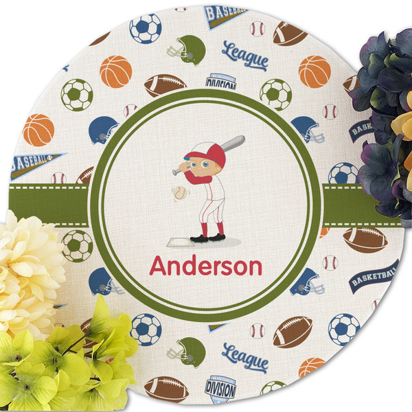 Sports Round Linen Placemats - Front (w flowers)
