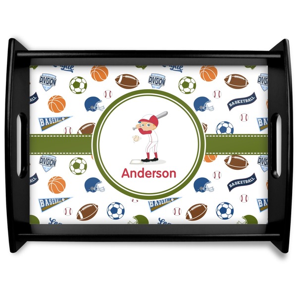 Custom Sports Black Wooden Tray - Large (Personalized)