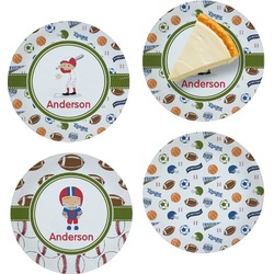 Sports Set of 4 Glass Appetizer / Dessert Plate 8" (Personalized)