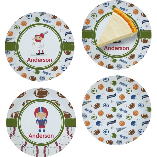 Custom Sports Set of 4 Glass Appetizer / Dessert Plate 8" (Personalized)