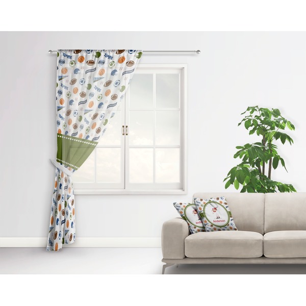 Sports Sheer Curtain With Window and Rod - in Room Matching Pillow