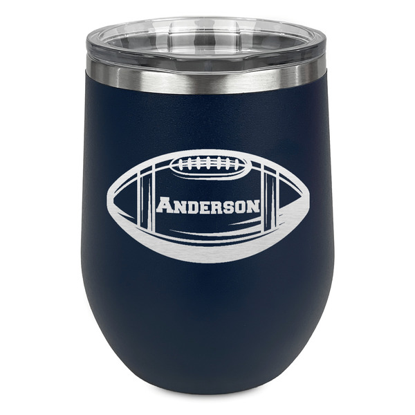 Custom Sports Stemless Stainless Steel Wine Tumbler - Navy - Double Sided (Personalized)