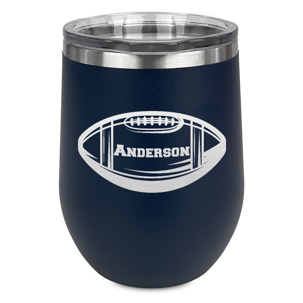 Custom Sports Stemless Stainless Steel Wine Tumbler - Navy - Single Sided (Personalized)