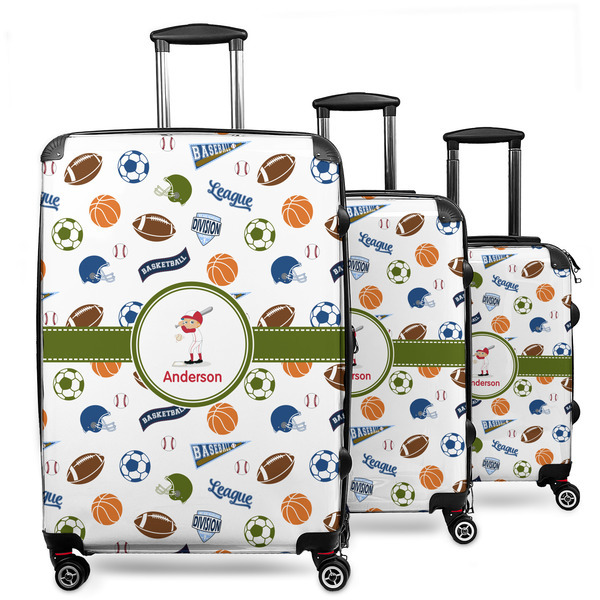 Custom Sports 3 Piece Luggage Set - 20" Carry On, 24" Medium Checked, 28" Large Checked (Personalized)