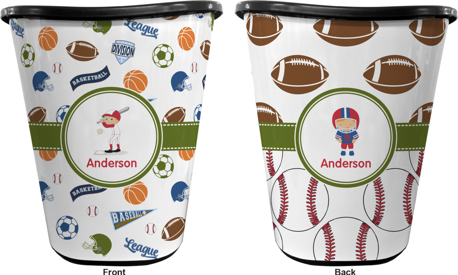 Sports Waste Basket Double Sided (Black) (Personalized) YouCustomizeIt