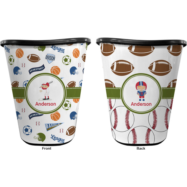 Sports Trash Can Black - Front and Back - Apvl