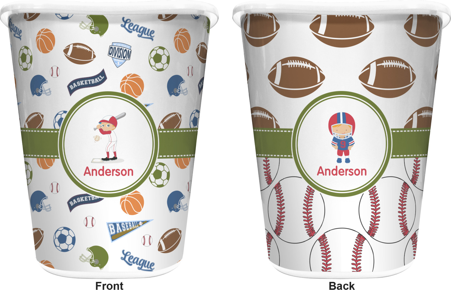 Sports Waste Basket Double Sided (White) (Personalized) YouCustomizeIt