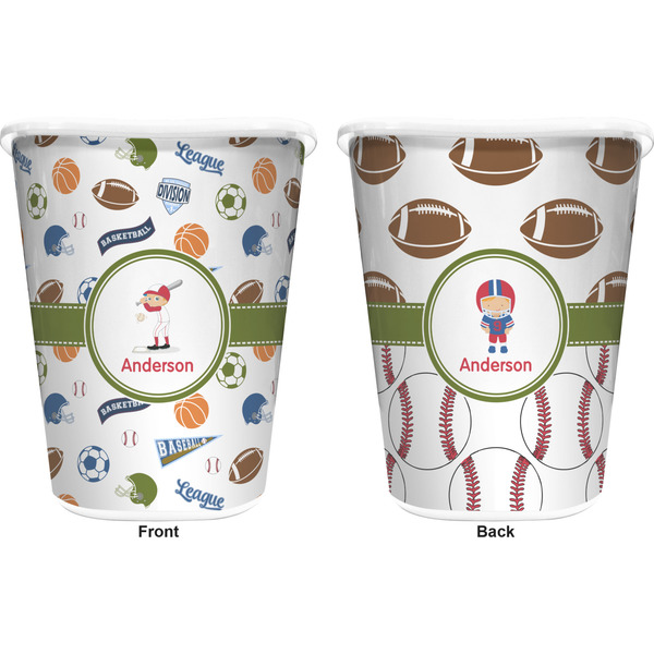 Sports Trash Can White - Front and Back - Apvl