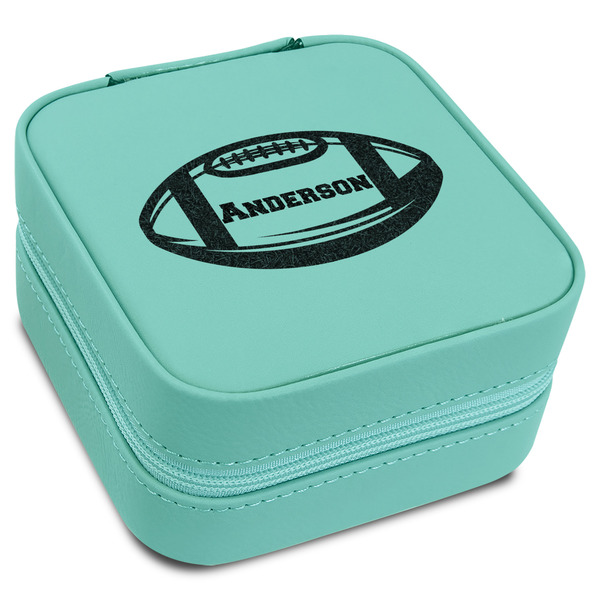 Custom Sports Travel Jewelry Box - Teal Leather (Personalized)