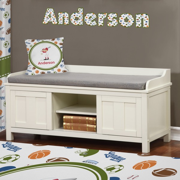Sports Wall Name Decal Above Storage bench