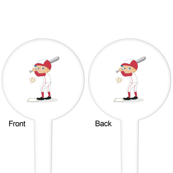 Sports White Plastic 4" Food Pick - Round - Double Sided - Front & Back