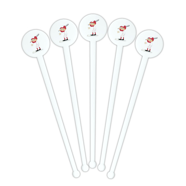 Sports White Plastic 7" Stir Stick - Round - Fan View