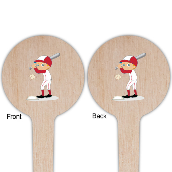 Sports Wooden 4" Food Pick - Round - Double Sided - Front & Back