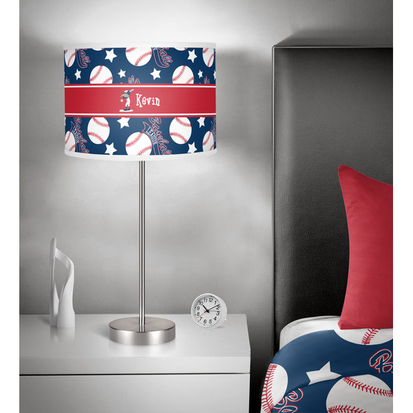 Baseball 13 inch drum lamp shade - in room
