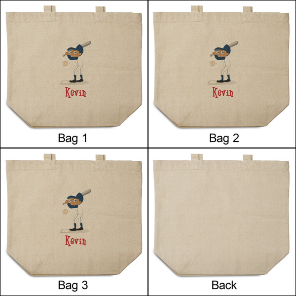 Baseball 3 Reusable Cotton Grocery Bags - Front & Back View