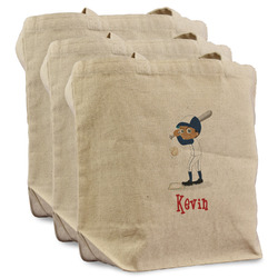Baseball Reusable Cotton Grocery Bags - Set of 3 (Personalized)