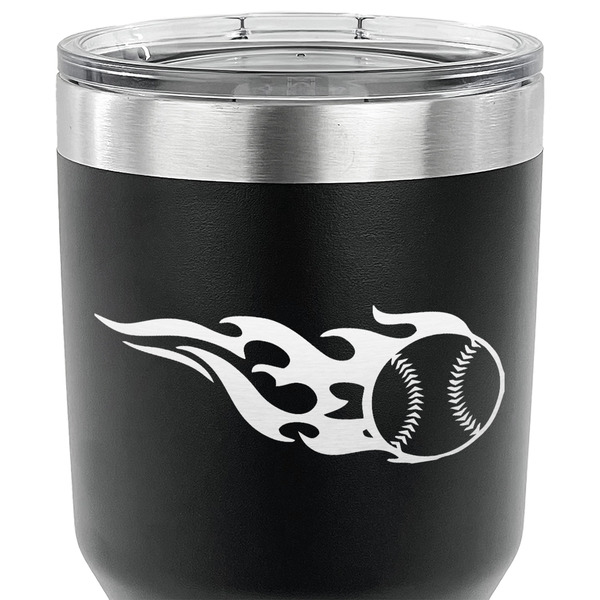Baseball 30 oz Stainless Steel Ringneck Tumbler - Black - CLOSE UP