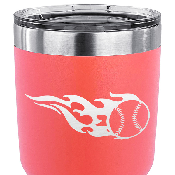Baseball 30 oz Stainless Steel Ringneck Tumbler - Coral - CLOSE UP