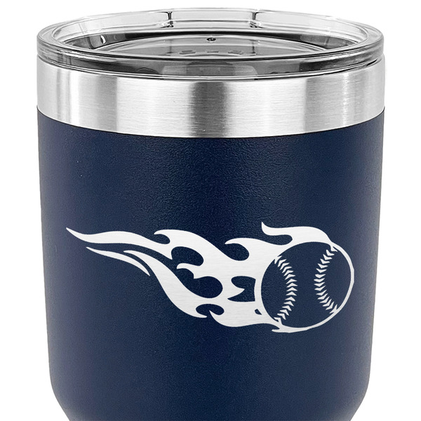 Baseball 30 oz Stainless Steel Ringneck Tumbler - Navy - CLOSE UP