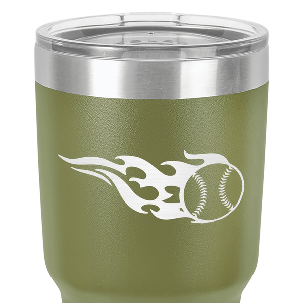 Baseball 30 oz Stainless Steel Ringneck Tumbler - Olive - Close Up