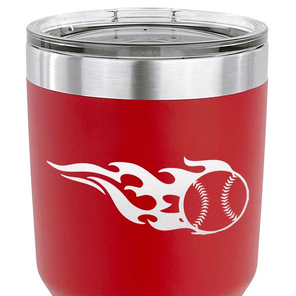 Baseball 30 oz Stainless Steel Ringneck Tumbler - Red - CLOSE UP