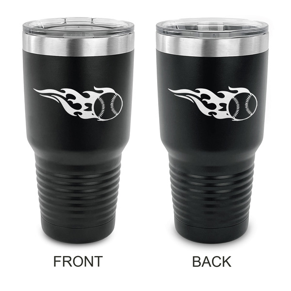 Custom Baseball 30 oz Stainless Steel Tumbler - Black - Double Sided (Personalized)