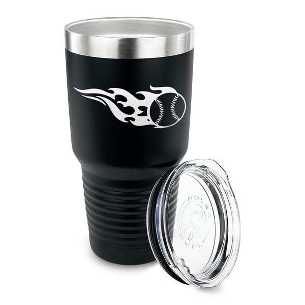 Baseball 30 oz Stainless Steel Ringneck Tumblers - Black - LID OFF