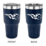 Baseball 30 oz Stainless Steel Tumbler - Navy - Double Sided (Personalized)