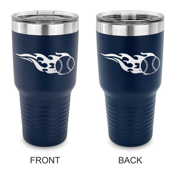 Custom Baseball 30 oz Stainless Steel Tumbler - Navy - Double Sided (Personalized)