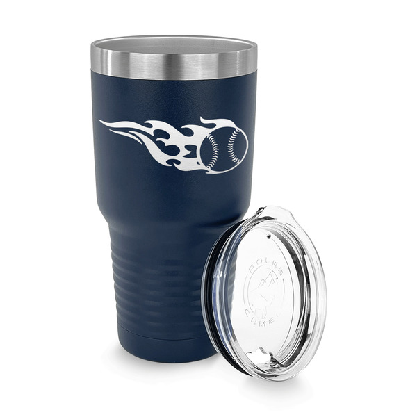 Baseball 30 oz Stainless Steel Ringneck Tumblers - Navy - LID OFF
