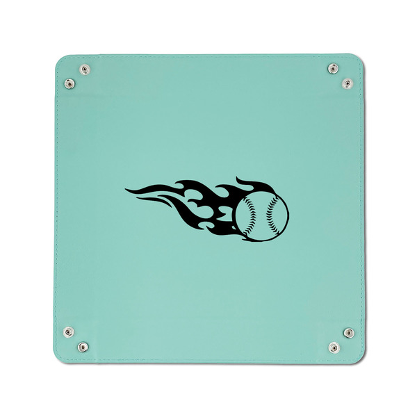 Baseball 6" x 6" Teal Leatherette Snap Up Tray - APPROVAL