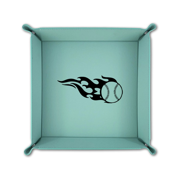 Baseball 6" x 6" Teal Leatherette Snap Up Tray - FOLDED UP