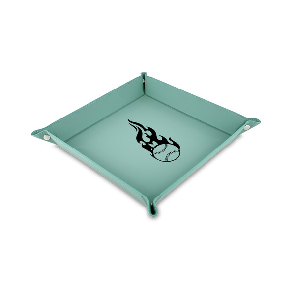 Custom Baseball Faux Leather Dice Tray - 6" x 6" - Teal