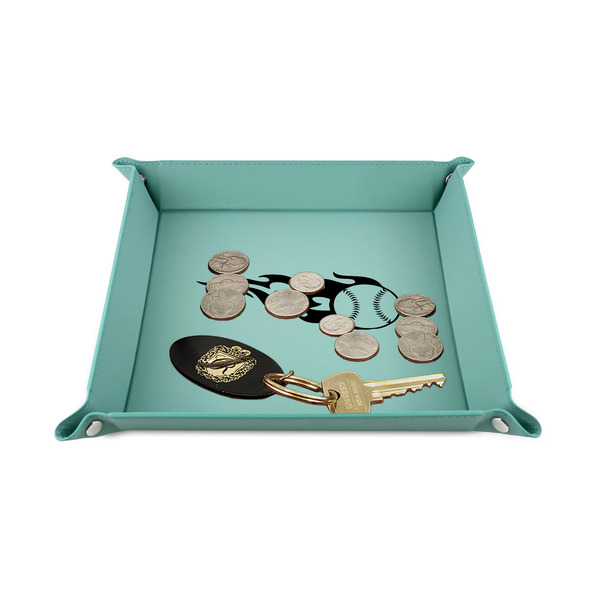 Baseball 6" x 6" Teal Leatherette Snap Up Tray - STYLED