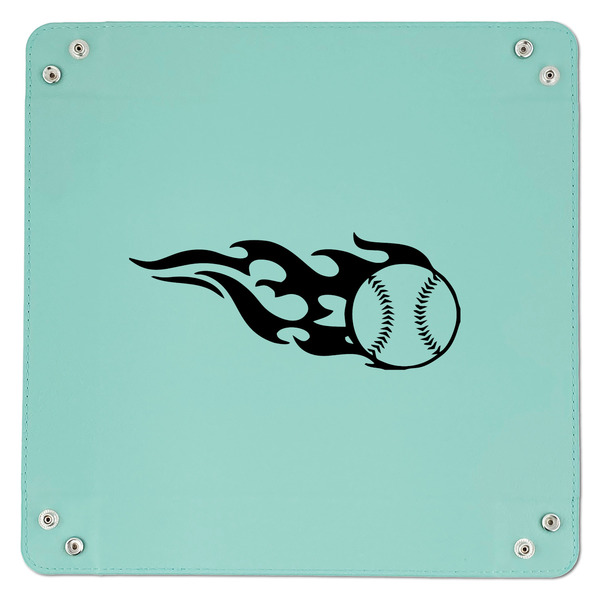 Baseball 9" x 9" Teal Leatherette Snap Up Tray - APPROVAL