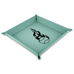 Baseball 9" x 9" Teal Faux Leather Valet Tray (Personalized)