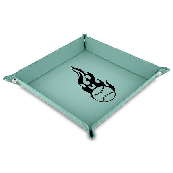Custom Baseball Faux Leather Dice Tray - 9" x 9"  - Teal