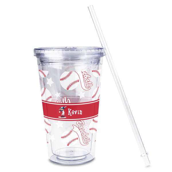 Baseball Acrylic Tumbler - Full Print - Front straw out