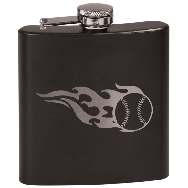 Custom Baseball Black Flask Set