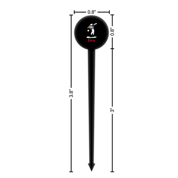 Baseball Black Plastic 4" Food Pick - Round - Dimensions