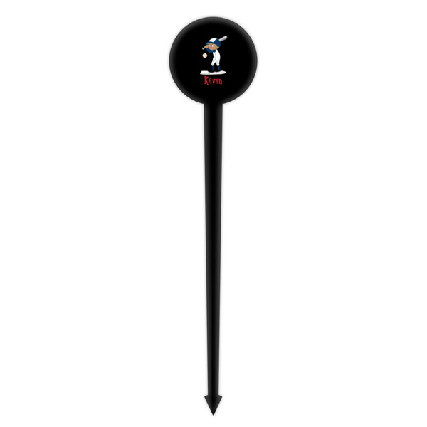 Baseball Black Plastic 4" Food Pick - Round - Single Pick