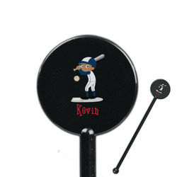 Baseball 5.5" Round Plastic Stir Sticks - Black - Single Sided (Personalized)