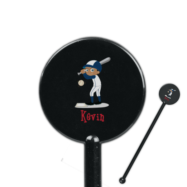 Custom Baseball 5.5" Round Plastic Stir Sticks - Black - Single Sided (Personalized)